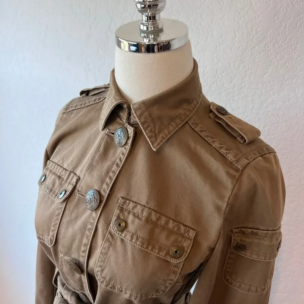 Vintage Y2K J Crew Military Utility Cargo Jacket size XS Cotton Belted Tan - Picture 14 of 14